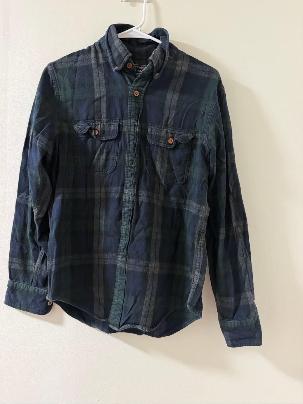 Abercrombie & Fitch Green and Navy Plaid Button-Down Shirt